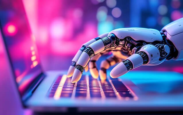 Main robotique utilisant un clavier d'ordinateur pour la réalisation vidéo IA