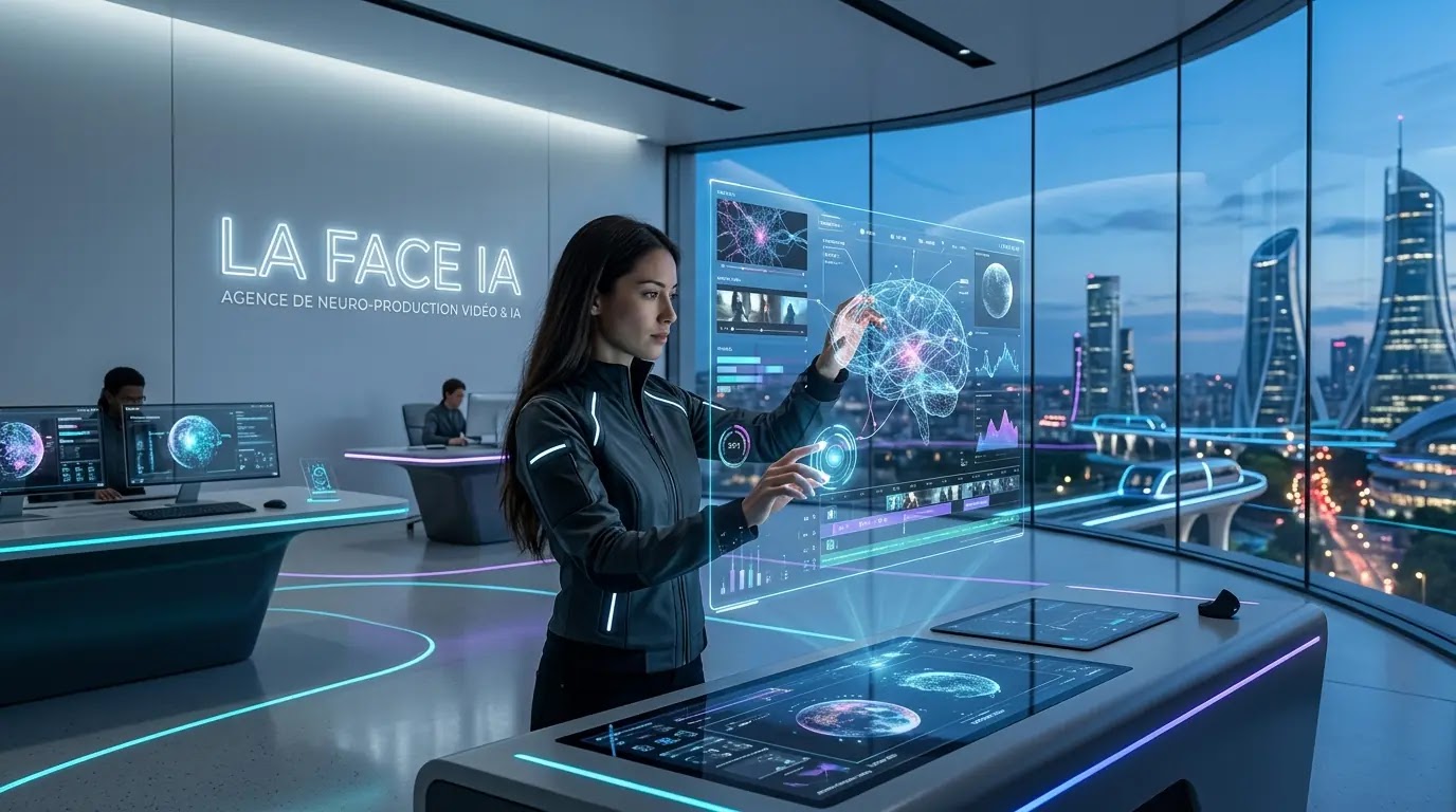 Experte utilisant une interface vidéo neuronale chez La Face IA, production audiovisuelle du futur à Nantes.